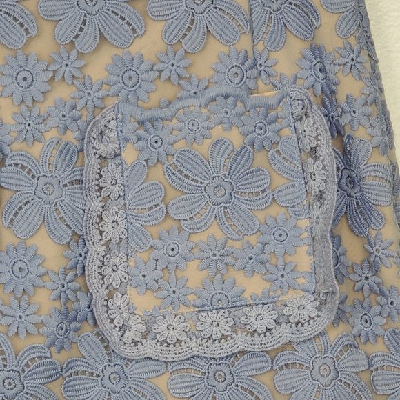 English Factory Blue Floral Lace Nude Colored Lining Pencil Skirt, S - Picture 4 of 13